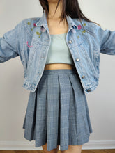 Load image into Gallery viewer, The Bianca Maria Caselli Embroidery Denim Jacket | Vintage 80s rare tulip flower floral rhine stones embroidered light blue jeans crop short jacket women S