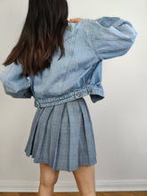 Load image into Gallery viewer, The Bianca Maria Caselli Embroidery Denim Jacket | Vintage 80s rare tulip flower floral rhine stones embroidered light blue jeans crop short jacket women S