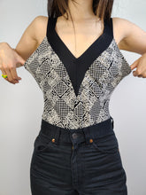 Load image into Gallery viewer, The Swimsuit Black White V Print | Vintage second hand monochrome pattern bathing swim wear body low back top M