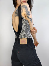 Load image into Gallery viewer, The Swimsuit Black White V Print | Vintage second hand monochrome pattern bathing swim wear body low back top M