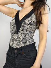 Load image into Gallery viewer, The Swimsuit Black White V Print | Vintage second hand monochrome pattern bathing swim wear body low back top M