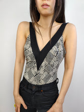 Load image into Gallery viewer, The Swimsuit Black White V Print | Vintage second hand monochrome pattern bathing swim wear body low back top M