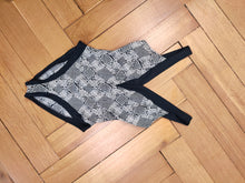 Load image into Gallery viewer, The Swimsuit Black White V Print | Vintage second hand monochrome pattern bathing swim wear body low back top M