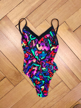 Load image into Gallery viewer, The Swimming Suit Rainbow Leopard Pattern | Vintage second hand bathing swim wear body top Bluepoint print black pink made in Greece DE40 US12 M