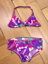 Load image into Gallery viewer, The Swimwear Bikini Pink Purple Print | Vintage second hand pattern two piece bathing swim wear top XS