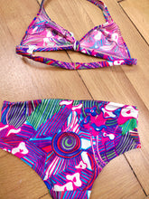 Load image into Gallery viewer, The Swimwear Bikini Pink Purple Print | Vintage second hand pattern two piece bathing swim wear top XS