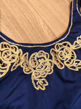 Load image into Gallery viewer, The Swimming Suit Blue Gold Embroidery | Vintage second hand bathing swim wear body top made in Italy XS