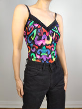 Load image into Gallery viewer, The Swimming Suit Rainbow Leopard Pattern | Vintage second hand bathing swim wear body top Bluepoint print black pink made in Greece DE40 US12 M