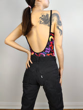 Load image into Gallery viewer, The Swimming Suit Rainbow Leopard Pattern | Vintage second hand bathing swim wear body top Bluepoint print black pink made in Greece DE40 US12 M