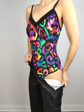 Load image into Gallery viewer, The Swimming Suit Rainbow Leopard Pattern | Vintage second hand bathing swim wear body top Bluepoint print black pink made in Greece DE40 US12 M
