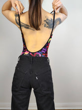 Load image into Gallery viewer, The Swimming Suit Rainbow Leopard Pattern | Vintage second hand bathing swim wear body top Bluepoint print black pink made in Greece DE40 US12 M