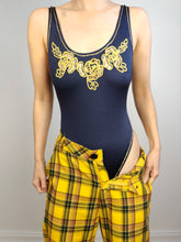 Load image into Gallery viewer, The Swimming Suit Blue Gold Embroidery | Vintage second hand bathing swim wear body top made in Italy XS