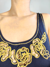 Load image into Gallery viewer, The Swimming Suit Blue Gold Embroidery | Vintage second hand bathing swim wear body top made in Italy XS