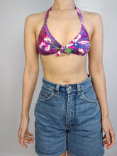 Load image into Gallery viewer, The Swimwear Bikini Pink Purple Print | Vintage second hand pattern two piece bathing swim wear top XS