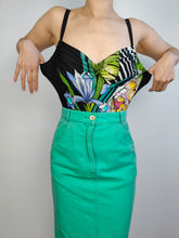 Load image into Gallery viewer, The Swimming Suit Jungle Pattern | Vintage second hand bathing swim wear body top print black Sublime made in Italy S-M