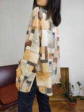 Load image into Gallery viewer, Vintage blouse beige cream squares print pattern Biaggini women M