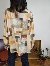 Load image into Gallery viewer, Vintage blouse beige cream squares print pattern Biaggini women M