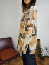 Load image into Gallery viewer, Vintage blouse beige cream squares print pattern Biaggini women M
