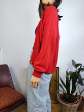 Load image into Gallery viewer, Vintage Les Copains 100% wool designer knit cardigan jacket red knitted sweater jumper S
