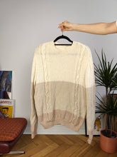 Load image into Gallery viewer, Vintage sweater cable knit cream white plain knitted pullover jumper long arms women M