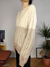 Load image into Gallery viewer, Vintage sweater cable knit cream white plain knitted pullover jumper long arms women M