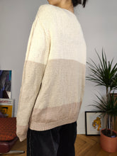 Load image into Gallery viewer, Vintage sweater cable knit cream white plain knitted pullover jumper long arms women M