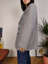 Load image into Gallery viewer, Vintage wool blend blazer blue white checker check tartan pied de poule houndstooth jacket women IT46 EU M