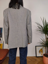 Load image into Gallery viewer, Vintage wool blend blazer blue white checker check tartan pied de poule houndstooth jacket women IT46 EU M