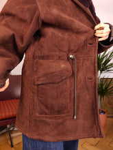 Load image into Gallery viewer, Vintage genuine shearling leather coat hood hoodie red brown sheepskin lambskin suede sherpa Italy IT46 S-M