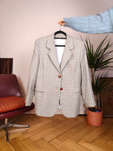 Load image into Gallery viewer, Vintage 100% wool blazer white blue checker check tartan pattern jacket women IT48 M