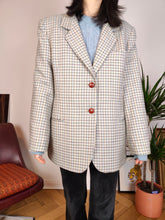 Load image into Gallery viewer, Vintage 100% wool blazer white blue checker check tartan pattern jacket women IT48 M