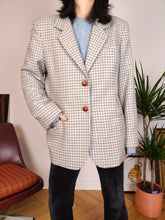 Load image into Gallery viewer, Vintage 100% wool blazer white blue checker check tartan pattern jacket women IT48 M