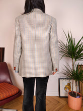 Load image into Gallery viewer, Vintage 100% wool blazer white blue checker check tartan pattern jacket women IT48 M