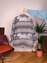 Load image into Gallery viewer, Vintage wool blend dog pattern coat warm jacket doggy animal autumn winter grey navajo L