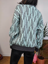 Load image into Gallery viewer, Vintage Benetton Shetland pure new wool sweater knit grey blue pattern fall winter knitted pullover jumper V neck M