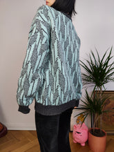 Load image into Gallery viewer, Vintage Benetton Shetland pure new wool sweater knit grey blue pattern fall winter knitted pullover jumper V neck M