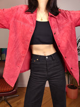 Load image into Gallery viewer, Vintage 100% real suede leather shirt jacket pink red women DE40 M