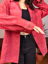 Load image into Gallery viewer, Vintage 100% real suede leather shirt jacket pink red women DE40 M