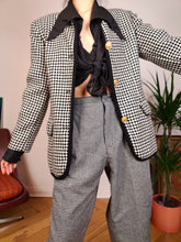 Load image into Gallery viewer, Vintage cashmere wool blazer white black check pied de poule houndstooth pattern jacket women IT 44 S