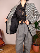 Load image into Gallery viewer, Vintage cashmere wool blazer white black check pied de poule houndstooth pattern jacket women IT 44 S