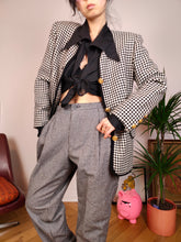 Load image into Gallery viewer, Vintage cashmere wool blazer white black check pied de poule houndstooth pattern jacket women IT 44 S