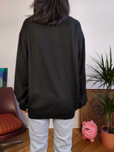 Load image into Gallery viewer, Vintage Merino wool mix knit polo sweater black plain knitted pullover jumper unisex men XL