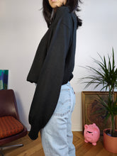 Load image into Gallery viewer, Vintage Merino wool mix knit polo sweater black plain knitted pullover jumper unisex men XL