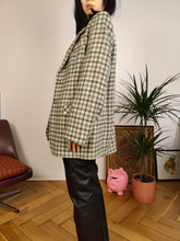 Load image into Gallery viewer, Vintage 100% wool blazer sage green beige check checker pattern pattern jacket women L