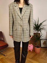 Load image into Gallery viewer, Vintage 100% wool blazer sage green beige check checker pattern pattern jacket women L