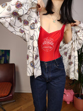 Load image into Gallery viewer, Vintage silk shirt white nautical baroque print pattern white button up long sleeve blouse women M