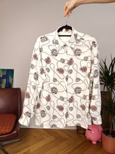 Load image into Gallery viewer, Vintage silk shirt white nautical baroque print pattern white button up long sleeve blouse women M