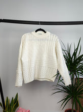 Load image into Gallery viewer, Vintage wool blend knitted sweater white structural cable knit pattern pullover jumper S