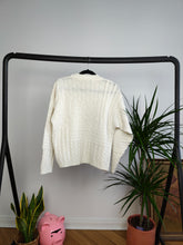 Load image into Gallery viewer, Vintage wool blend knitted sweater white structural cable knit pattern pullover jumper S