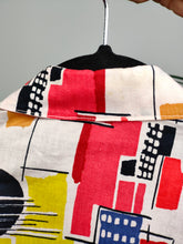 Load image into Gallery viewer, Vintage cotton shirt pink wite red crazy print pattern long sleeve button up women S-M